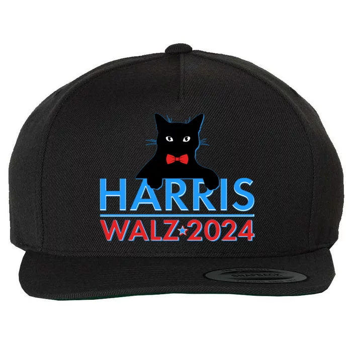 Funny Cute Kamala Harris Tim Walz 2024 Cat Wool Snapback Cap