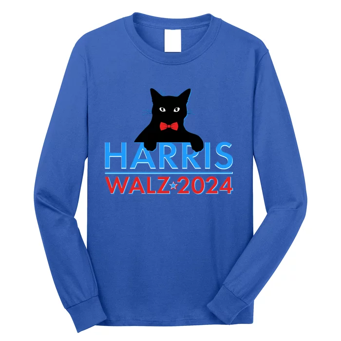 Funny Cute Kamala Harris Tim Walz 2024 Cat Long Sleeve Shirt