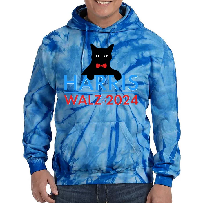 Funny Cute Kamala Harris Tim Walz 2024 Cat Tie Dye Hoodie