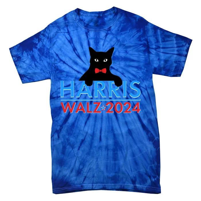 Funny Cute Kamala Harris Tim Walz 2024 Cat Tie-Dye T-Shirt