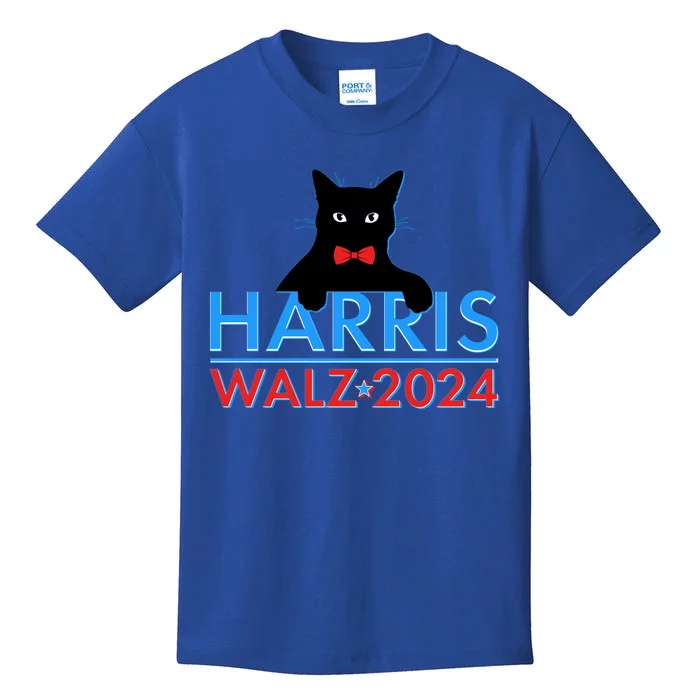 Funny Cute Kamala Harris Tim Walz 2024 Cat Kids T-Shirt