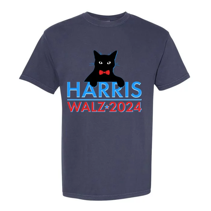 Funny Cute Kamala Harris Tim Walz 2024 Cat Garment-Dyed Heavyweight T-Shirt