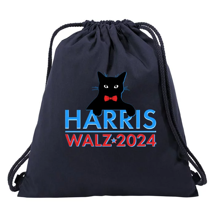 Funny Cute Kamala Harris Tim Walz 2024 Cat Drawstring Bag