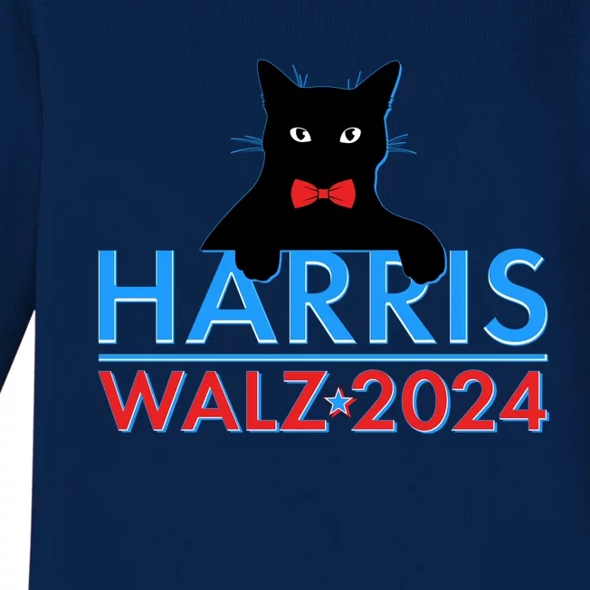 Funny Cute Kamala Harris Tim Walz 2024 Cat Baby Long Sleeve Bodysuit