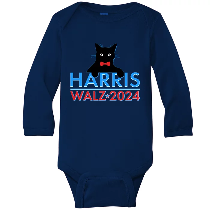 Funny Cute Kamala Harris Tim Walz 2024 Cat Baby Long Sleeve Bodysuit