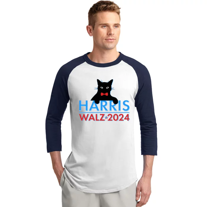 Funny Cute Kamala Harris Tim Walz 2024 Cat Baseball Sleeve Shirt