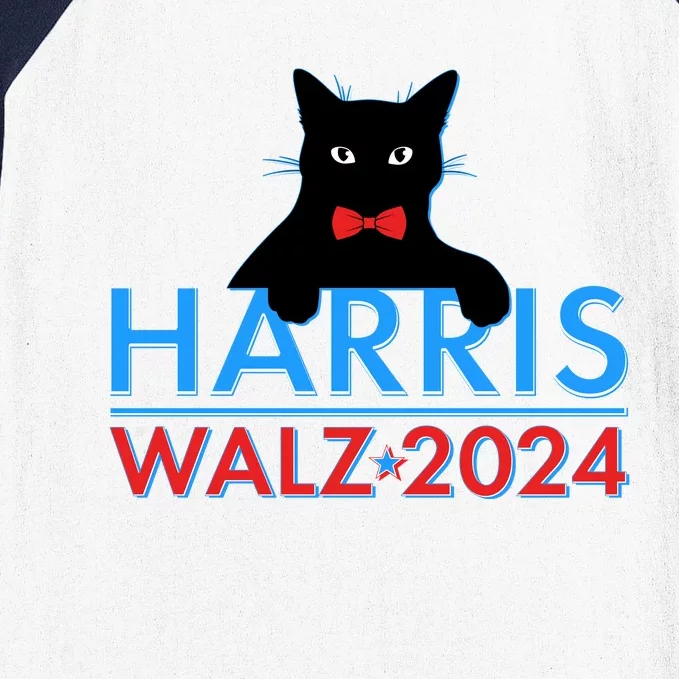 Funny Cute Kamala Harris Tim Walz 2024 Cat Baseball Sleeve Shirt