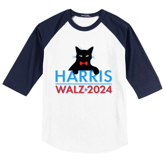 Funny Cute Kamala Harris Tim Walz 2024 Cat Baseball Sleeve Shirt