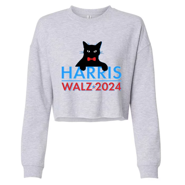 Funny Cute Kamala Harris Tim Walz 2024 Cat Cropped Pullover Crew