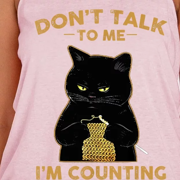 Funny Cat Knits Don't Talk To Me I'm Counting Knitting T 1 Women's Knotted Racerback Tank