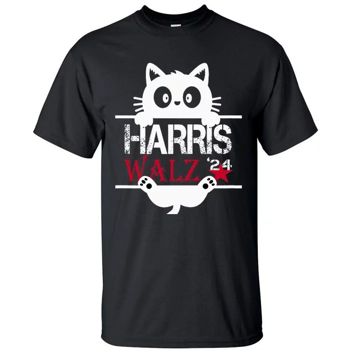 Funny Cat Kamala Harris Walz Us 2024 Elections Tall T-Shirt