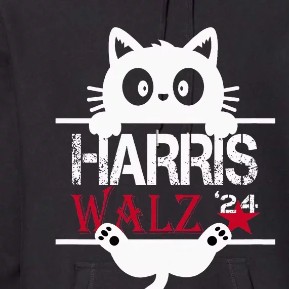 Funny Cat Kamala Harris Walz Us 2024 Elections Premium Hoodie