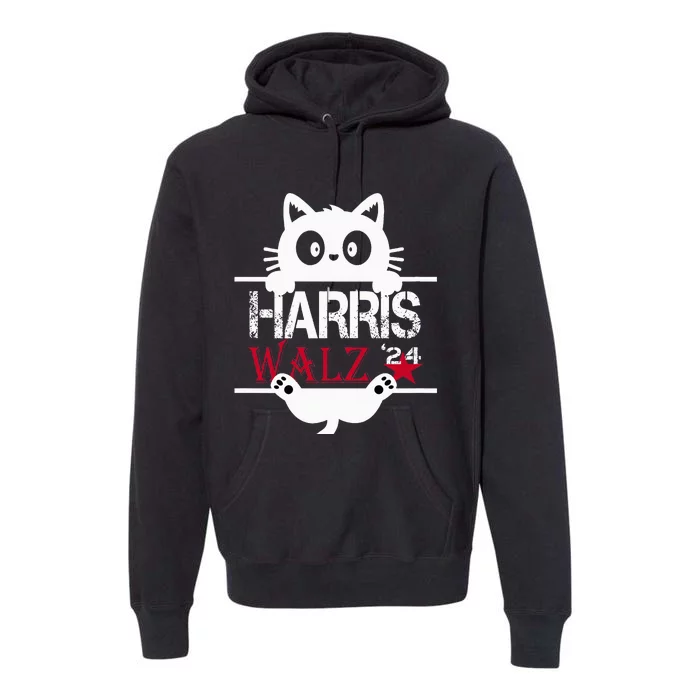 Funny Cat Kamala Harris Walz Us 2024 Elections Premium Hoodie