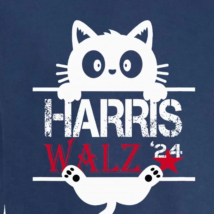 Funny Cat Kamala Harris Walz Us 2024 Elections Garment-Dyed Sweatshirt