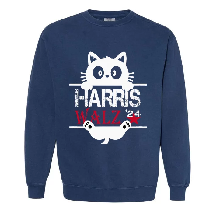 Funny Cat Kamala Harris Walz Us 2024 Elections Garment-Dyed Sweatshirt