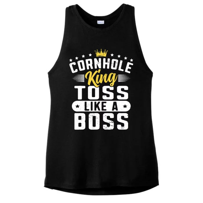 Funny Cornhole King Toss Like A Boss Bean Bag Toss Corn Star Ladies Tri-Blend Wicking Tank