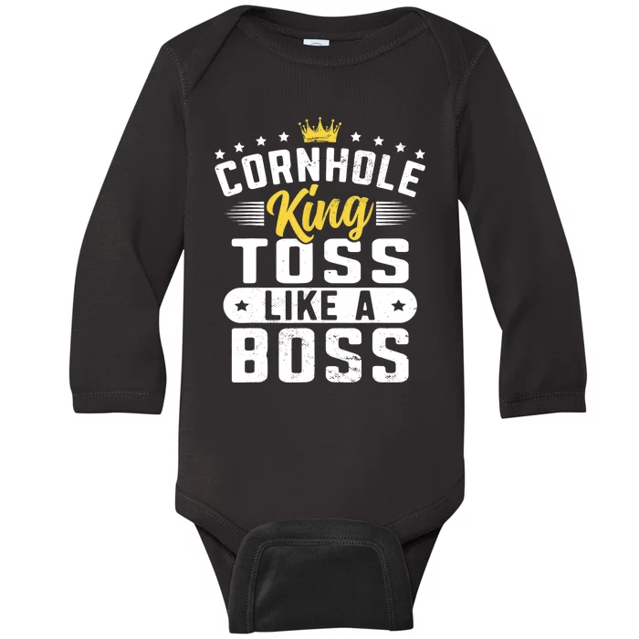 Funny Cornhole King Toss Like A Boss Bean Bag Toss Corn Star Baby Long Sleeve Bodysuit