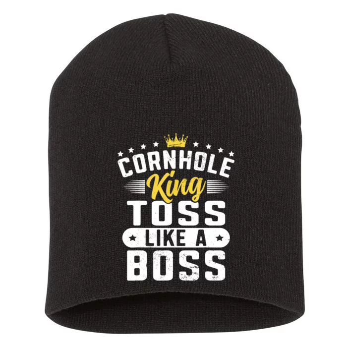 Funny Cornhole King Toss Like A Boss Bean Bag Toss Corn Star Short Acrylic Beanie