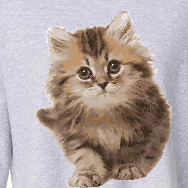 Fluffy Cute Kitten Nice Gift International Cat Day Meaningful Gift Cropped Pullover Crew