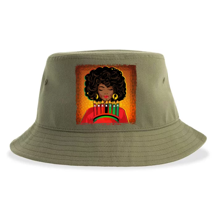 Festive Celebrate Kwanzaa Black African American Woman Sustainable Bucket Hat