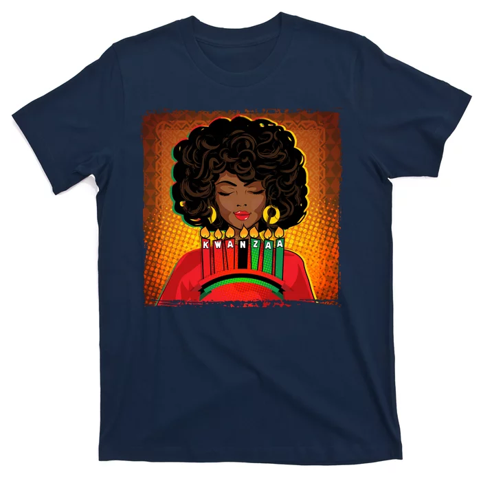 Festive Celebrate Kwanzaa Black African American Woman T-Shirt ...