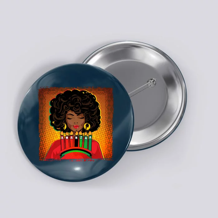 Festive Celebrate Kwanzaa Black African American Woman Button