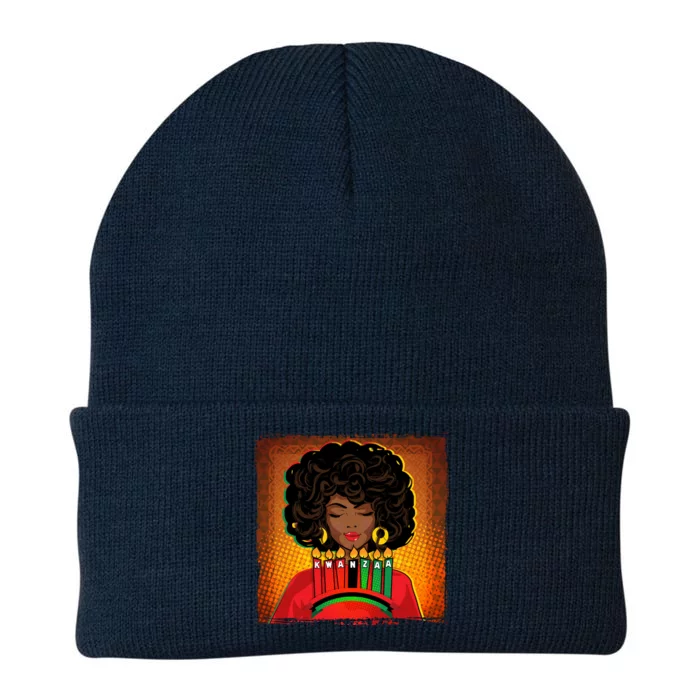 Festive Celebrate Kwanzaa Black African American Woman Knit Cap Winter Beanie