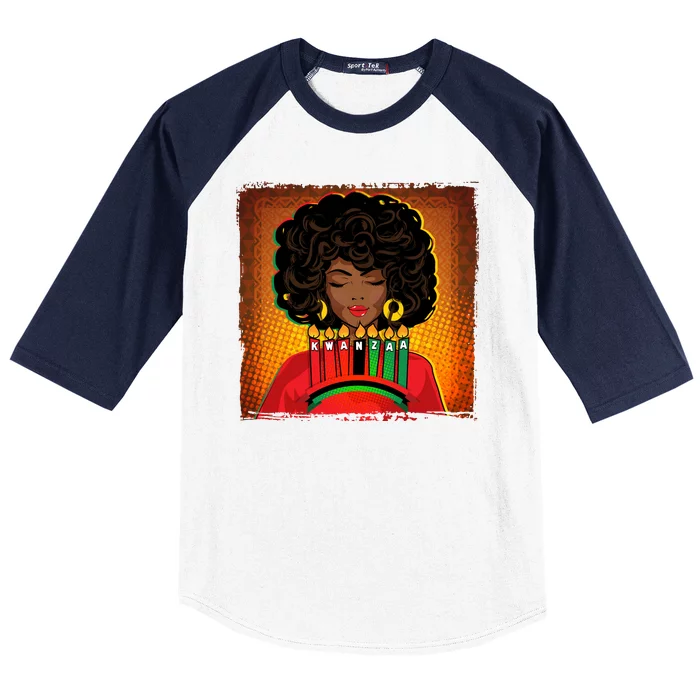 Festive Celebrate Kwanzaa Black African American Woman Baseball Sleeve Shirt