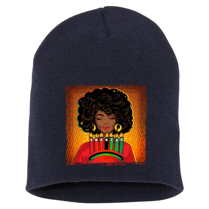 Festive Celebrate Kwanzaa Black African American Woman Short Acrylic Beanie