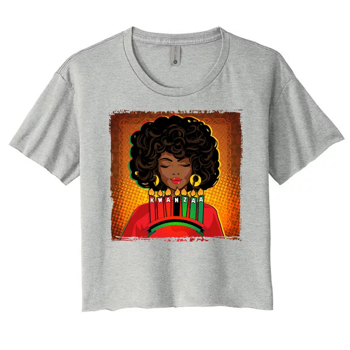 Festive Celebrate Kwanzaa Black African American Woman Women's Crop Top Tee