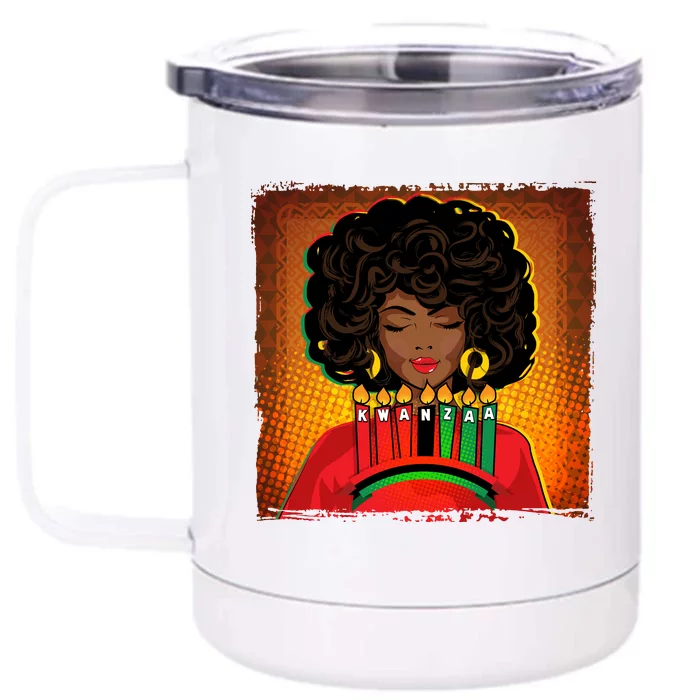 Festive Celebrate Kwanzaa Black African American Woman Front & Back 12oz Stainless Steel Tumbler Cup