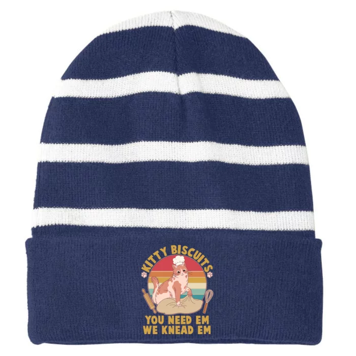 Funny Cute Kitty Biscuits You Need Em We Knead Em Striped Beanie with Solid Band