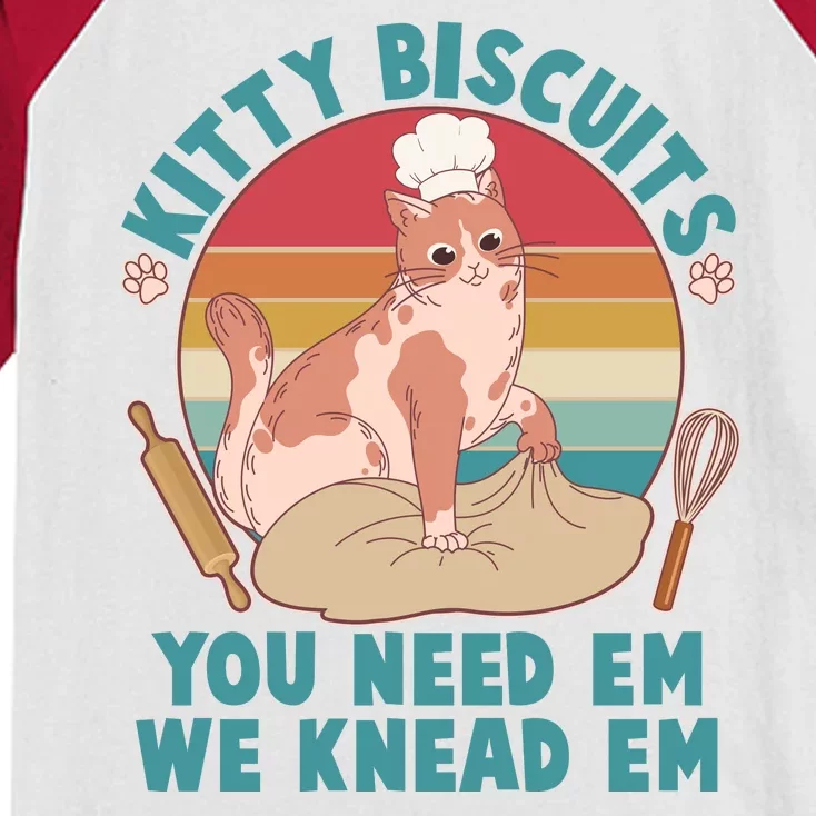 Funny Cute Kitty Biscuits You Need Em We Knead Em Kids Colorblock Raglan Jersey