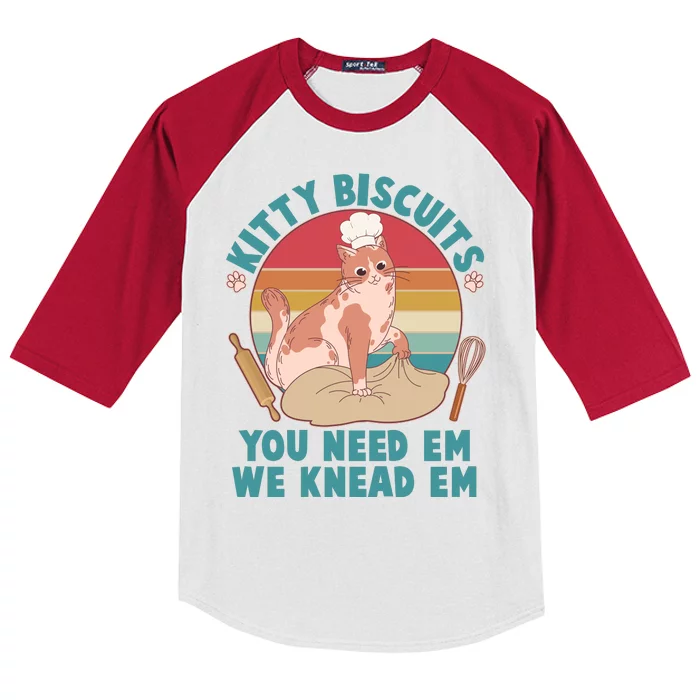 Funny Cute Kitty Biscuits You Need Em We Knead Em Kids Colorblock Raglan Jersey