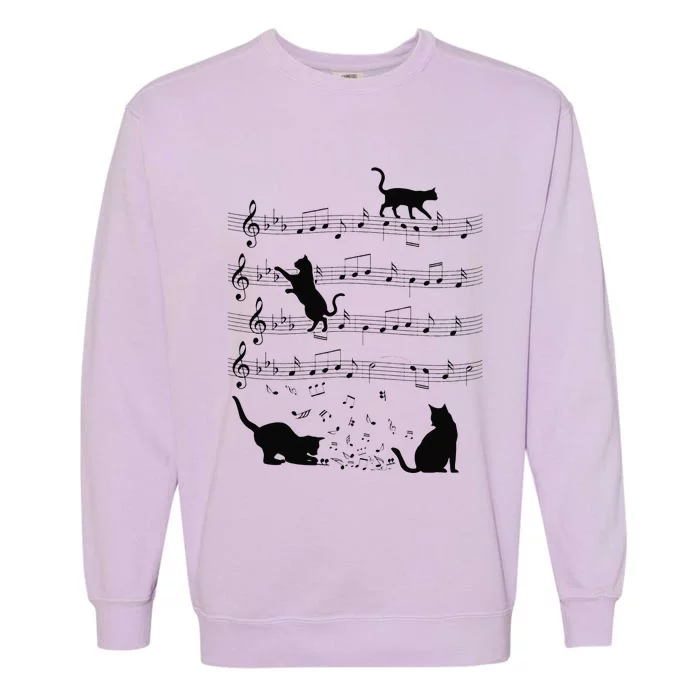 Funny Cat Kitty Playing Music Note Clef Piano Musician Art Garment-Dyed Sweatshirt