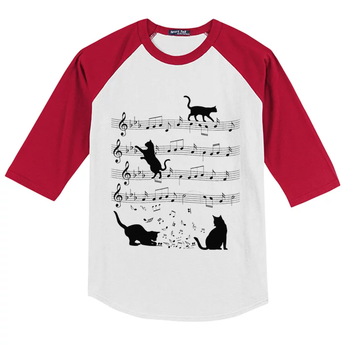 Funny Cat Kitty Playing Music Note Clef Piano Musician Art Kids Colorblock Raglan Jersey