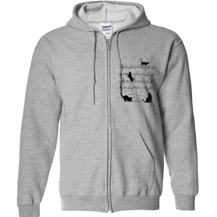 Funny Cat Kitty Playing Music Note Clef Piano Musician Art Full Zip Hoodie