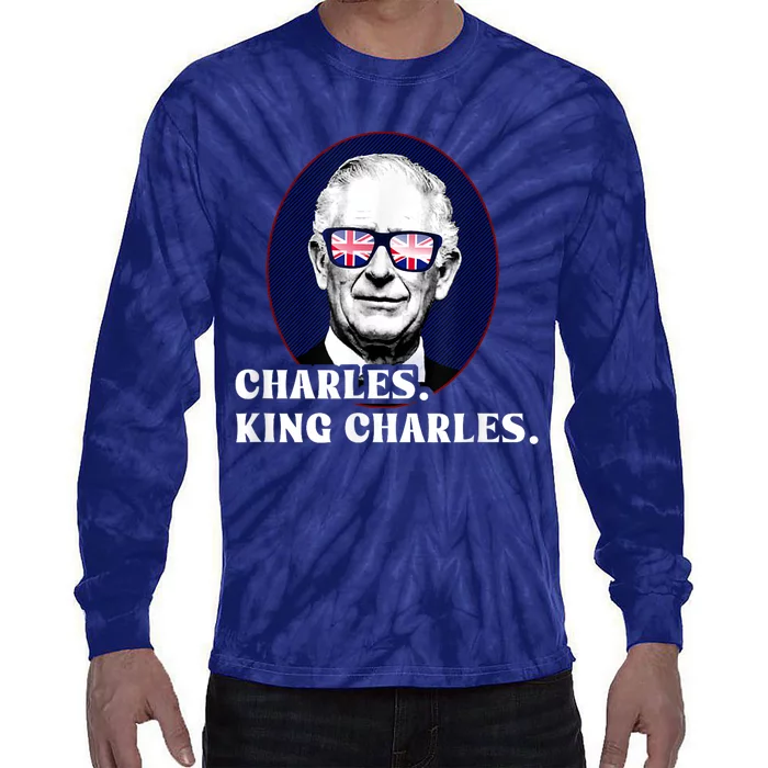 Funny Charles King Charles Of His Majesty & Union Jack Tie-Dye Long Sleeve Shirt