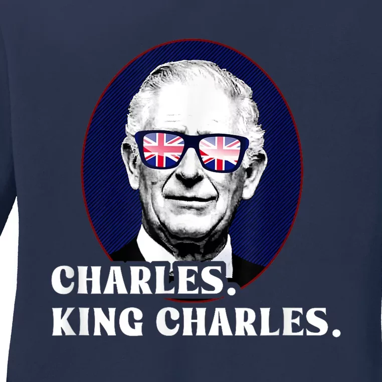 Funny Charles King Charles Of His Majesty & Union Jack Ladies Long Sleeve Shirt