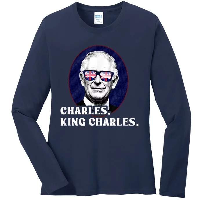 Funny Charles King Charles Of His Majesty & Union Jack Ladies Long Sleeve Shirt