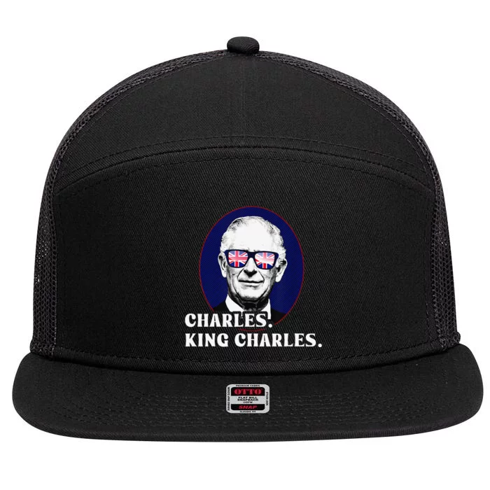 Funny Charles King Charles Of His Majesty & Union Jack 7 Panel Mesh Trucker Snapback Hat