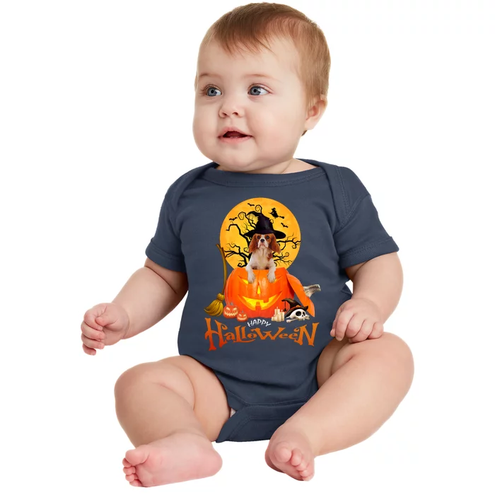 Funny Cavalier King Dog Spooky Halloween Baby Bodysuit