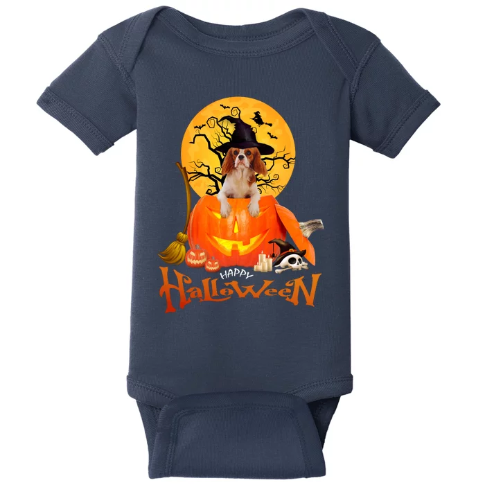 Funny Cavalier King Dog Spooky Halloween Baby Bodysuit