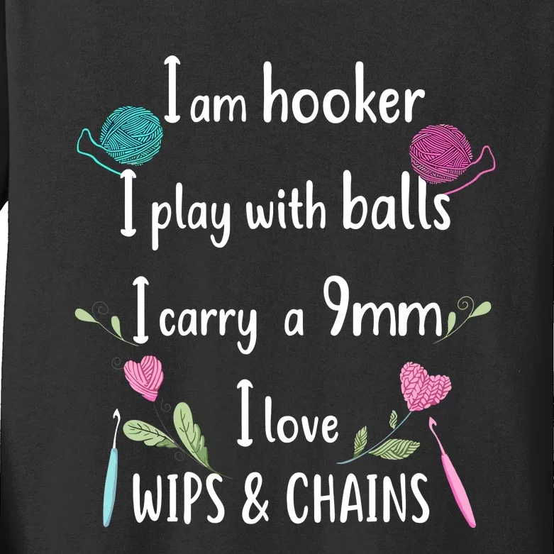 Funny Crochet Knitting I’M A Hooker Funny Crochet Kids Long Sleeve Shirt