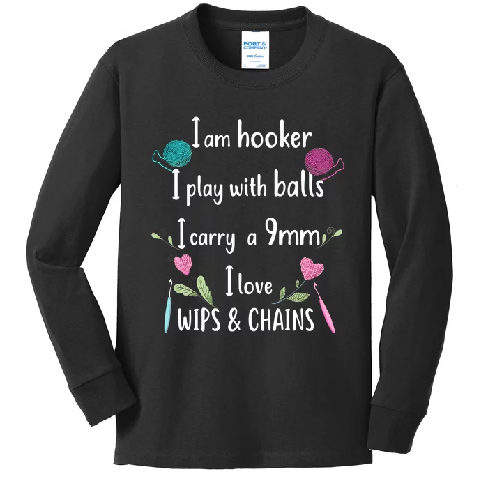 Funny Crochet Knitting I’M A Hooker Funny Crochet Kids Long Sleeve Shirt