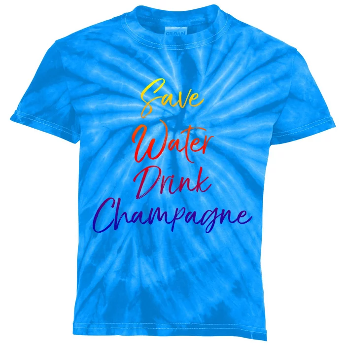 Funny Champagne Lover Gift Cute Save Water Champagne Great Gift Kids Tie-Dye T-Shirt