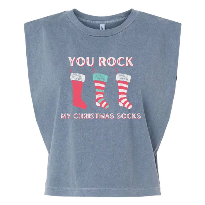 Funny Christmas LoverS Quotes Rock My Christmas Socks Gift Garment-Dyed Women's Muscle Tee