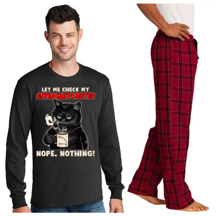 Funny Cat Let Me Check My GiveAShitOMeter Nope Nothing Long Sleeve Pajama Set