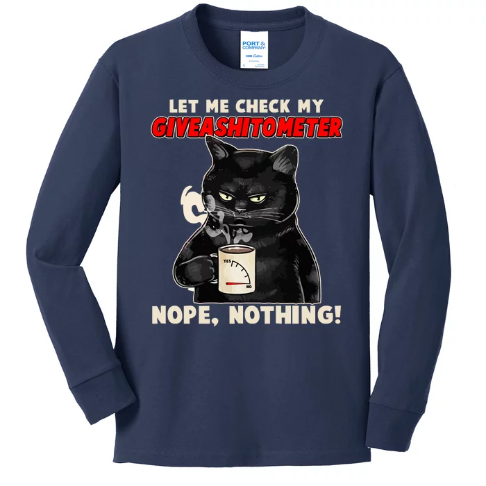 Funny Cat Let Me Check My GiveAShitOMeter Nope Nothing Kids Long Sleeve Shirt