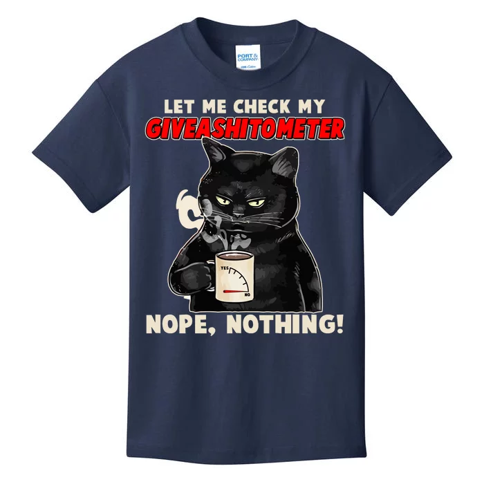 Funny Cat Let Me Check My GiveAShitOMeter Nope Nothing Kids T-Shirt